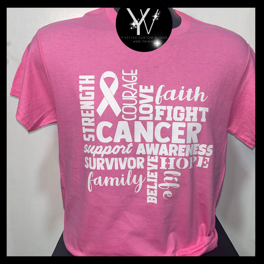 Cancer Awareness-Word Art (White design on Med Pink)