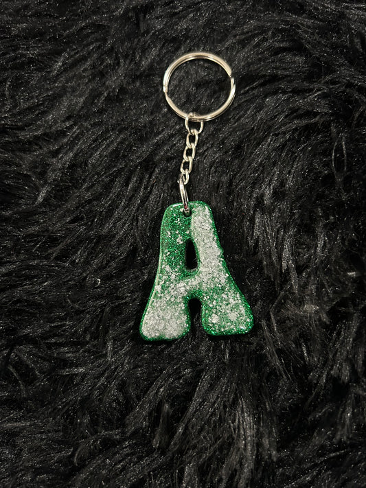 Custom Keychain - Letter Round Edges-GREEN