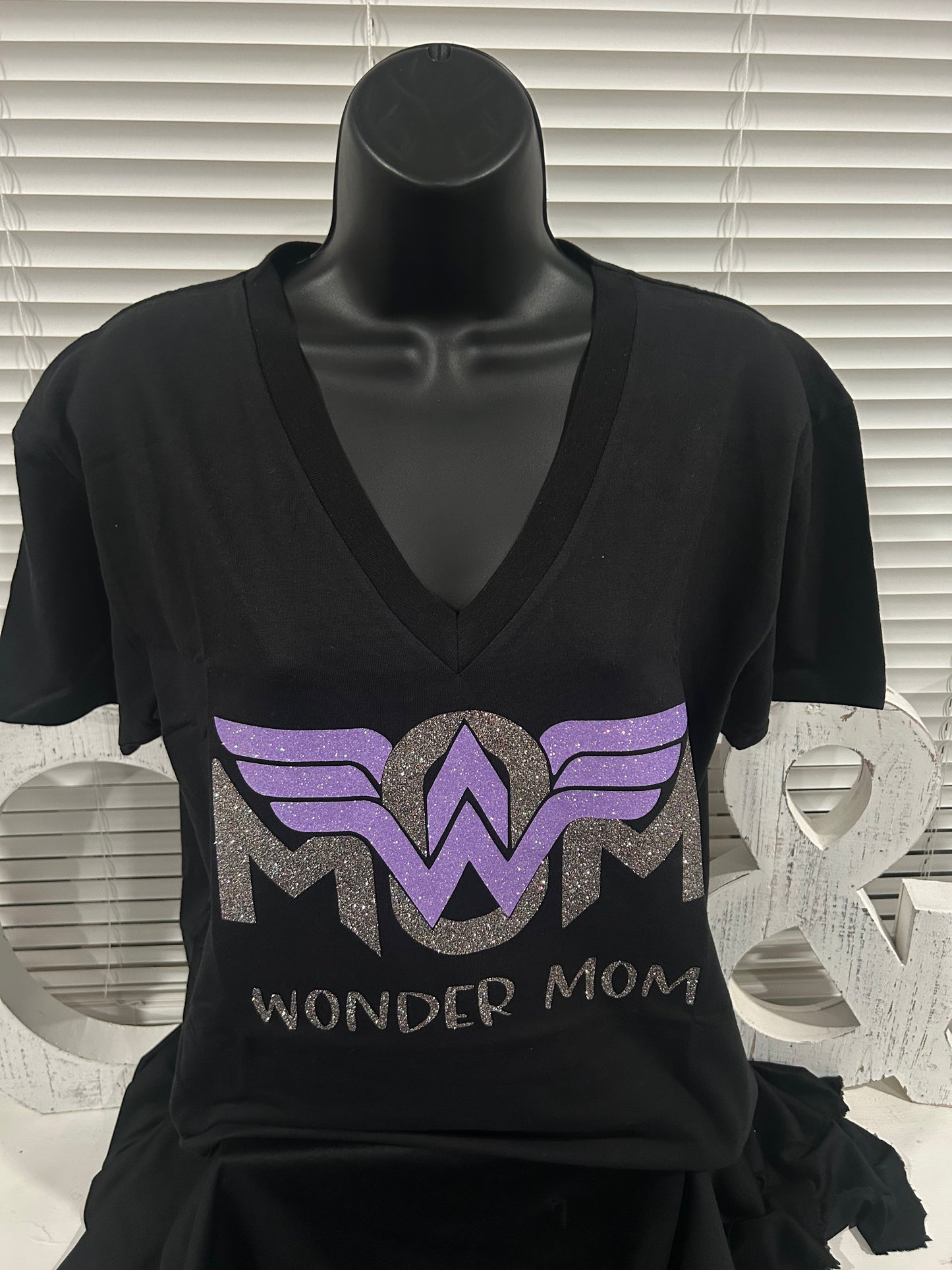 Wonder Mom (Black- Vneck)