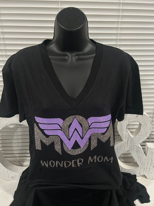 Wonder Mom (Black- Vneck)
