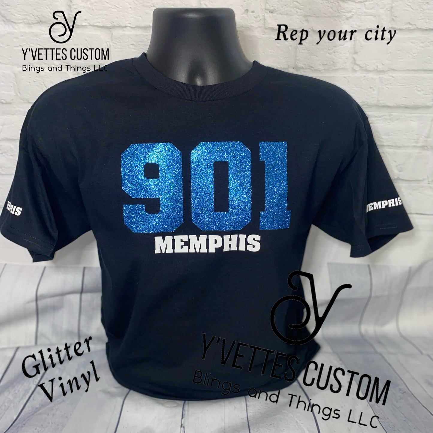 Rep Your City -901 Memphis (Glitter) Black Shirt